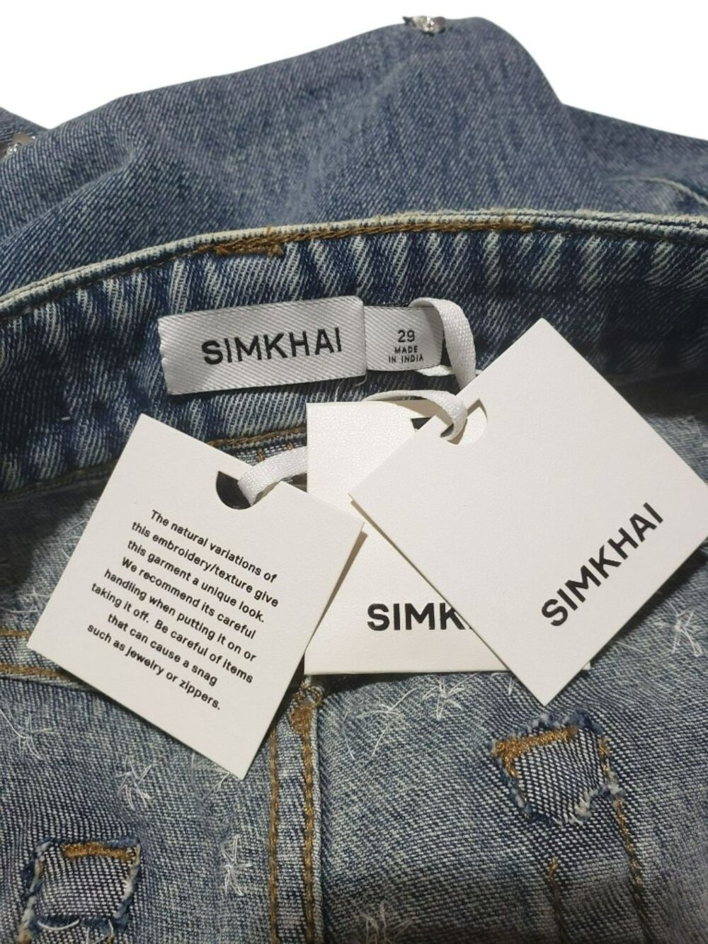 NEW Simkhai $695 Zealand Jeans Hollywood Blue Crystal Embellished Sequin Bling - Picture 3 of 16